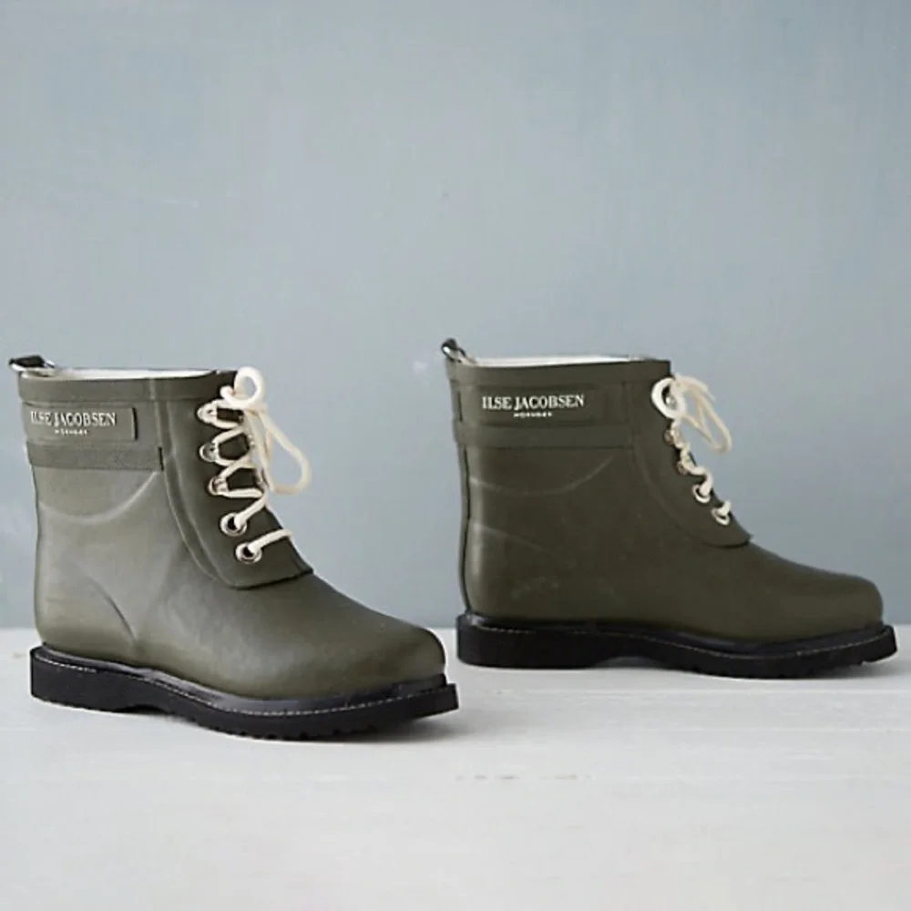 New Anthropologie Terrain Isle Jacobsen Laced Short Rain boots size 8 Green